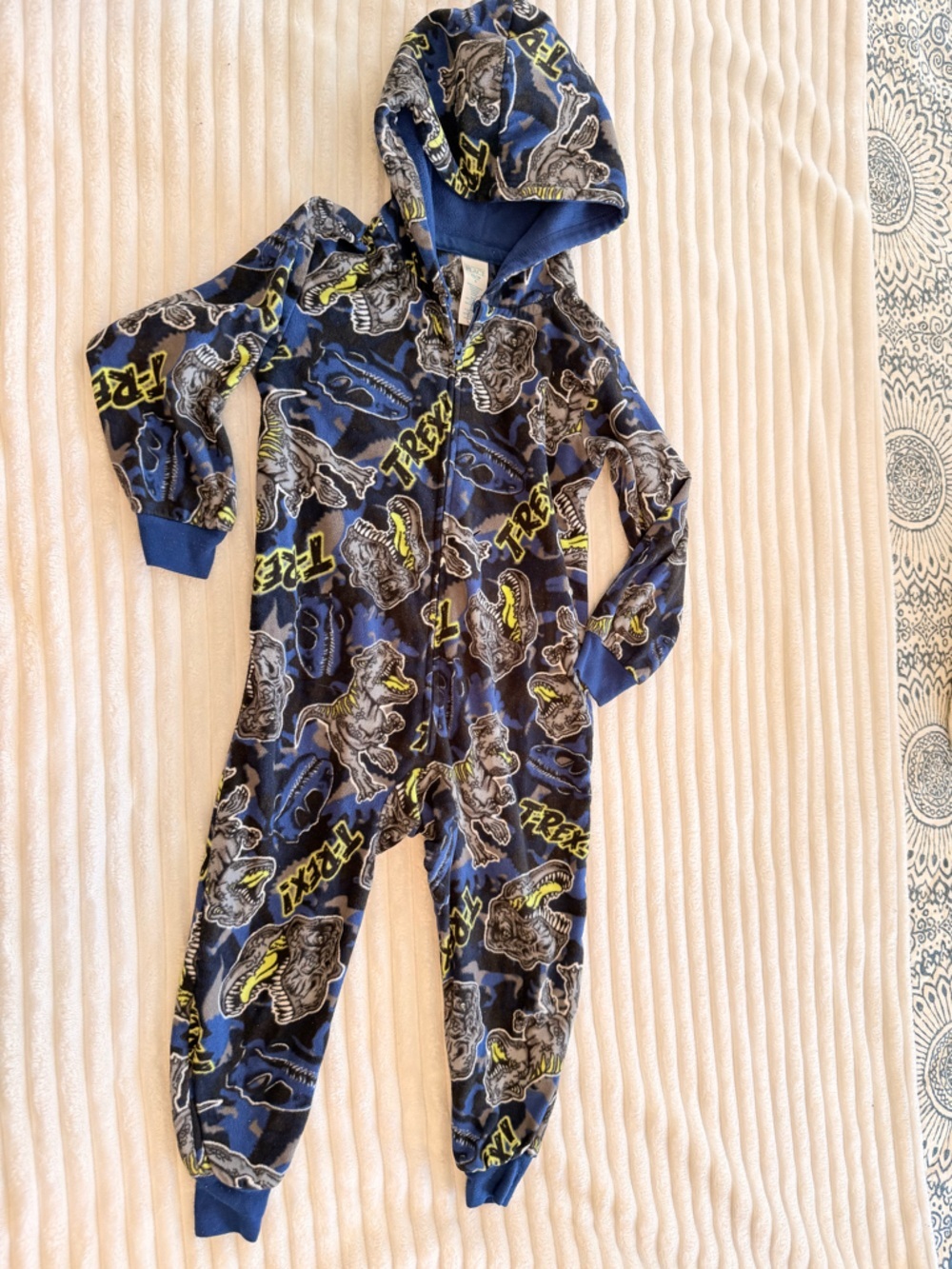 The Children's Place Navy and Yellow Dino TRex Fleece One-Piece